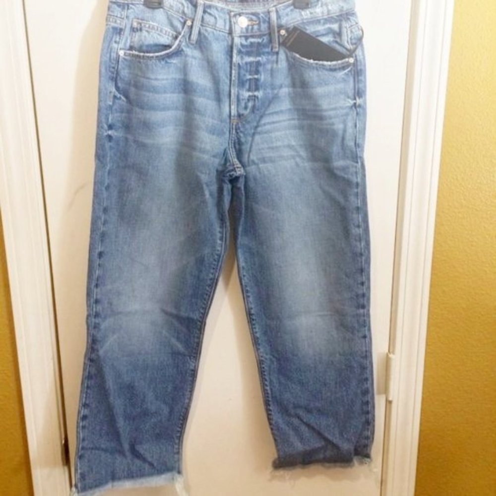 Black Orchid women's ROSIE low waist button fly fray hem crop boyfit jeans 29x24